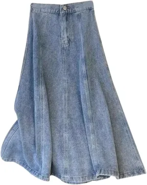 Women's High-Waisted Slimming Denim Skirt Spring 2025 Wide Hemline A- Line Long Skirt