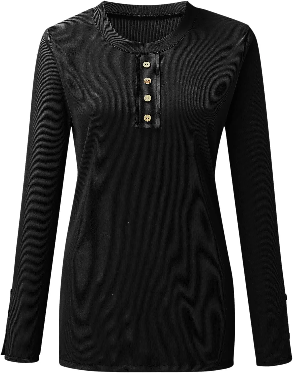 Womens Knit Sweater Fashion Solid Color Scoop Neck Button Up Slim Fit Long Sleeve Ribbed Tops Autumn Knitwear Shirts