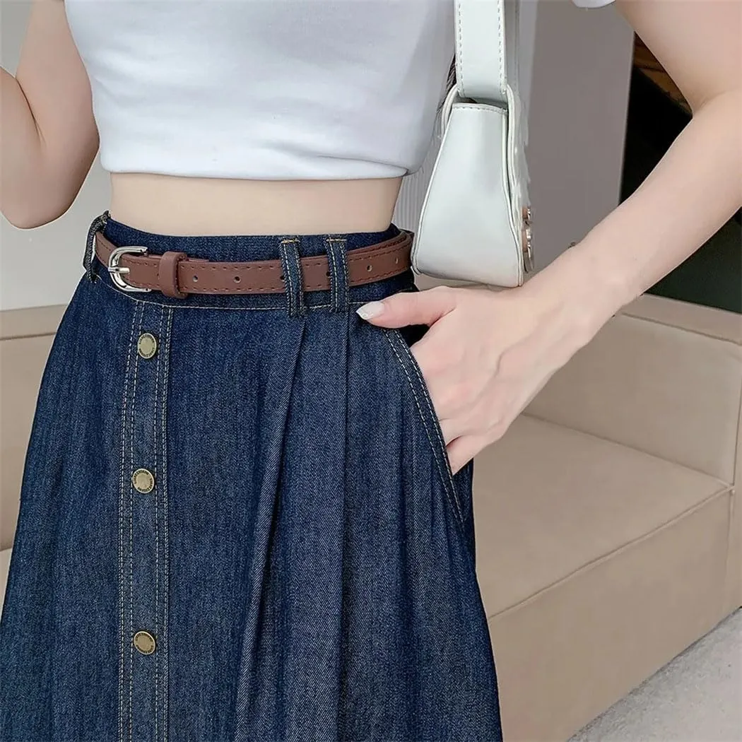 Women's Long High Elastic Waisted Jean Skirts Summer Casual Splicing A-Line Denim Skirt
