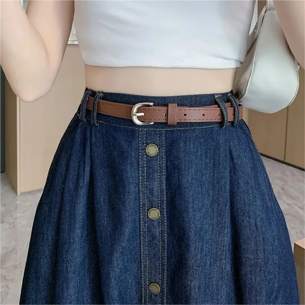 Women's Long High Elastic Waisted Jean Skirts Summer Casual Splicing A-Line Denim Skirt