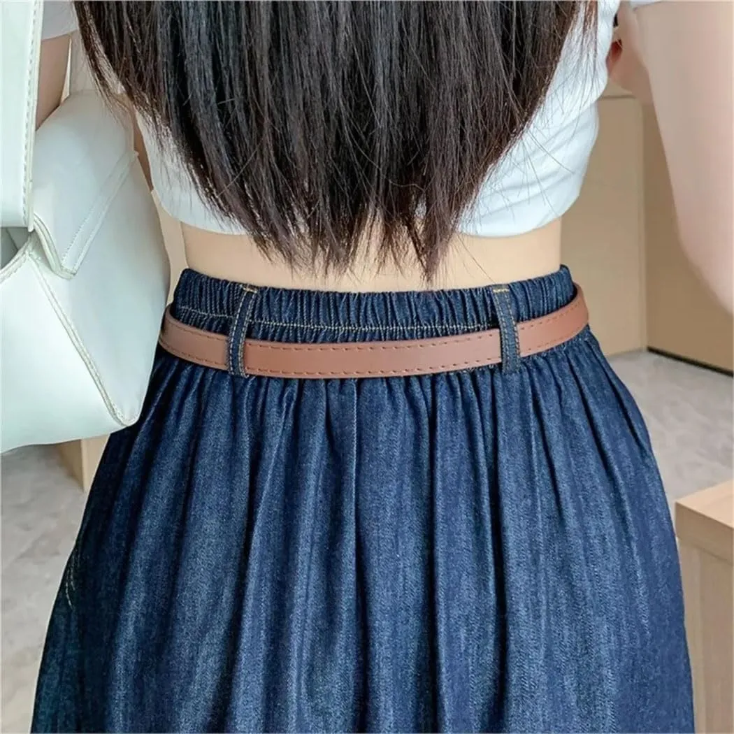 Women's Long High Elastic Waisted Jean Skirts Summer Casual Splicing A-Line Denim Skirt