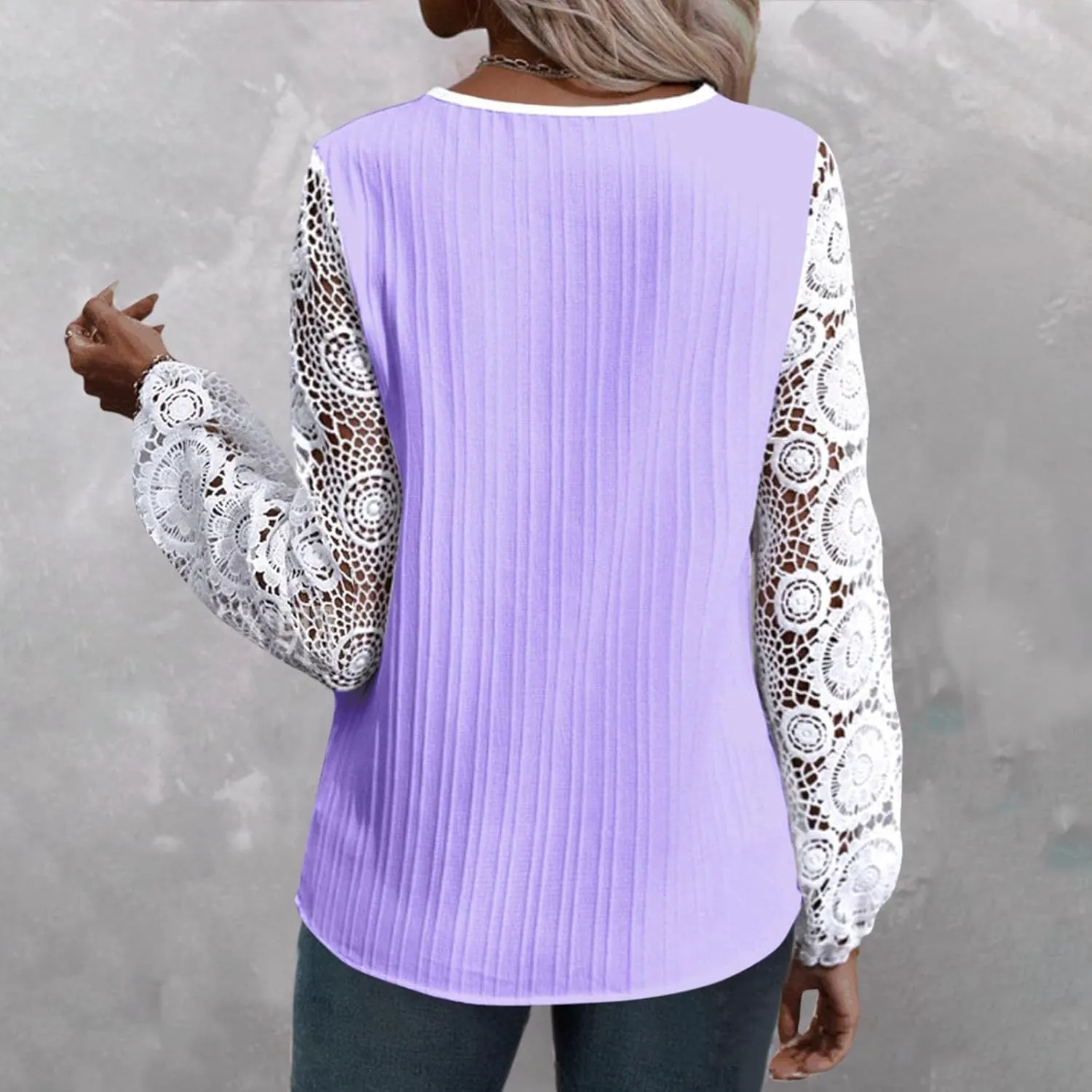 Womens Long Shirts Fall Lightweight Tshirts Shirts Lace Vneck Cute Top Winter Flowy Blouse Dressy 2024