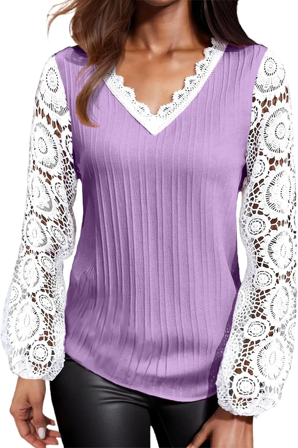 Womens Long Shirts Fall Lightweight Tshirts Shirts Lace Vneck Cute Top Winter Flowy Blouse Dressy 2024