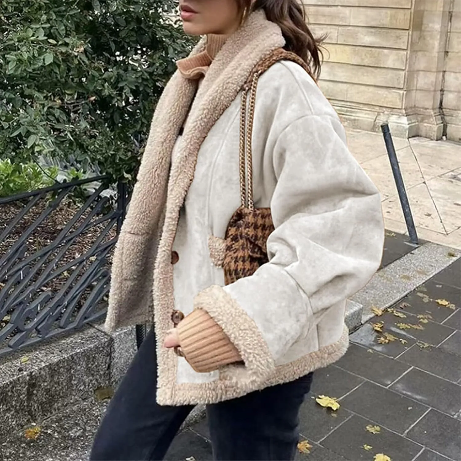 Women's Long Sleeve Oversized Sherpa Fleece Jacket With Cozy Stylish Winter Coat For Casual Wear Warm Outerwear
