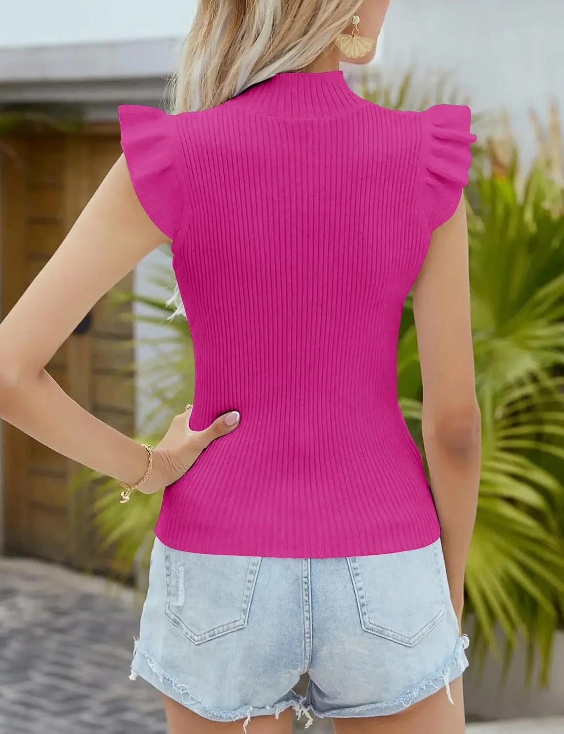 Womens Mock Neck Sweater Vest Sleeveless Ribbed Knit Tank Tops