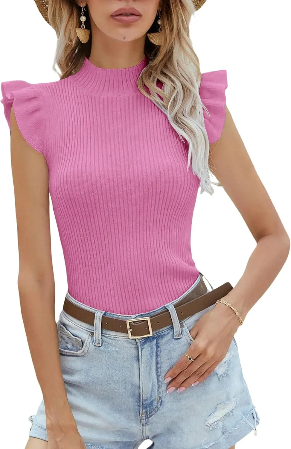 Womens Mock Neck Sweater Vest Sleeveless Ribbed Knit Tank Tops