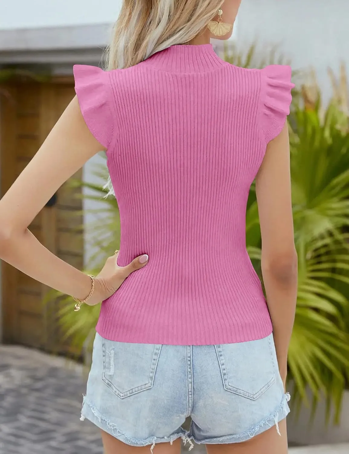 Womens Mock Neck Sweater Vest Sleeveless Ribbed Knit Tank Tops