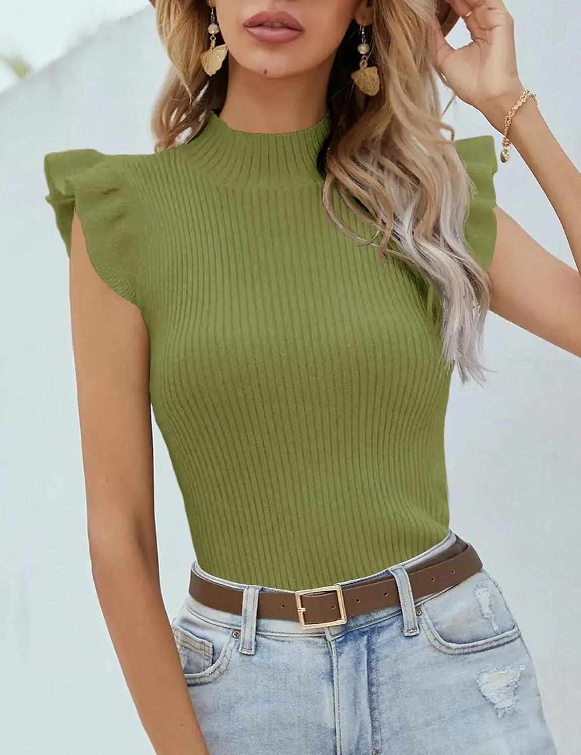 Womens Mock Neck Sweater Vest Sleeveless Ribbed Knit Tank Tops