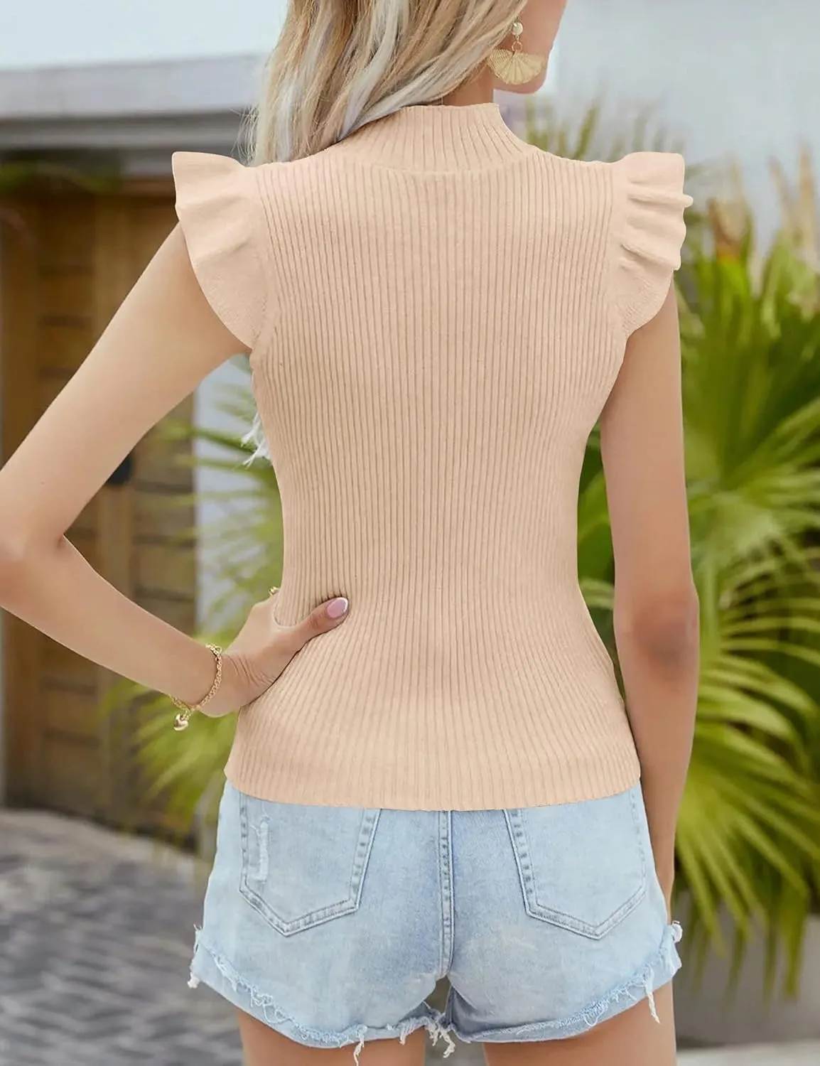 Womens Mock Neck Sweater Vest Sleeveless Ribbed Knit Tank Tops