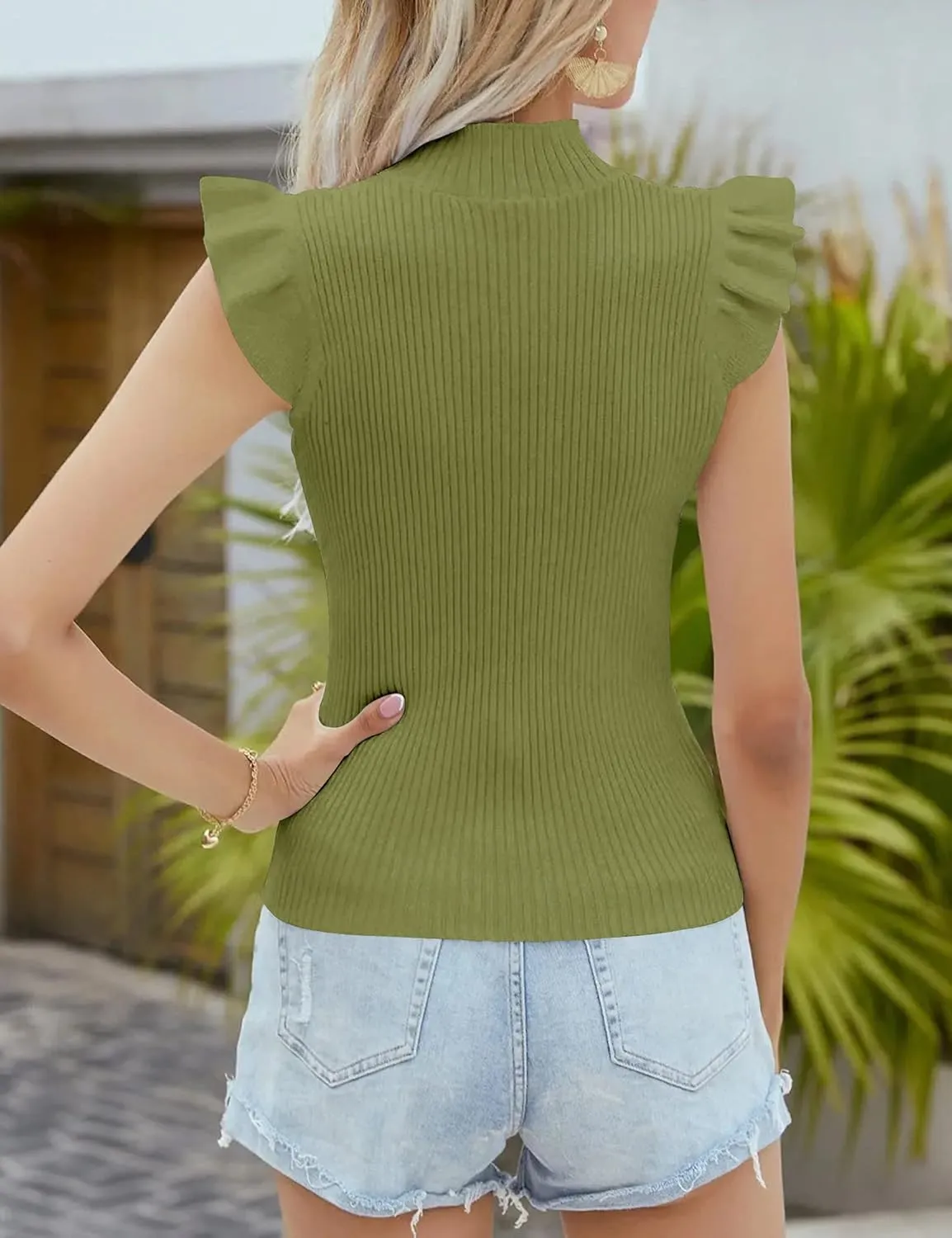 Womens Mock Neck Sweater Vest Sleeveless Ribbed Knit Tank Tops