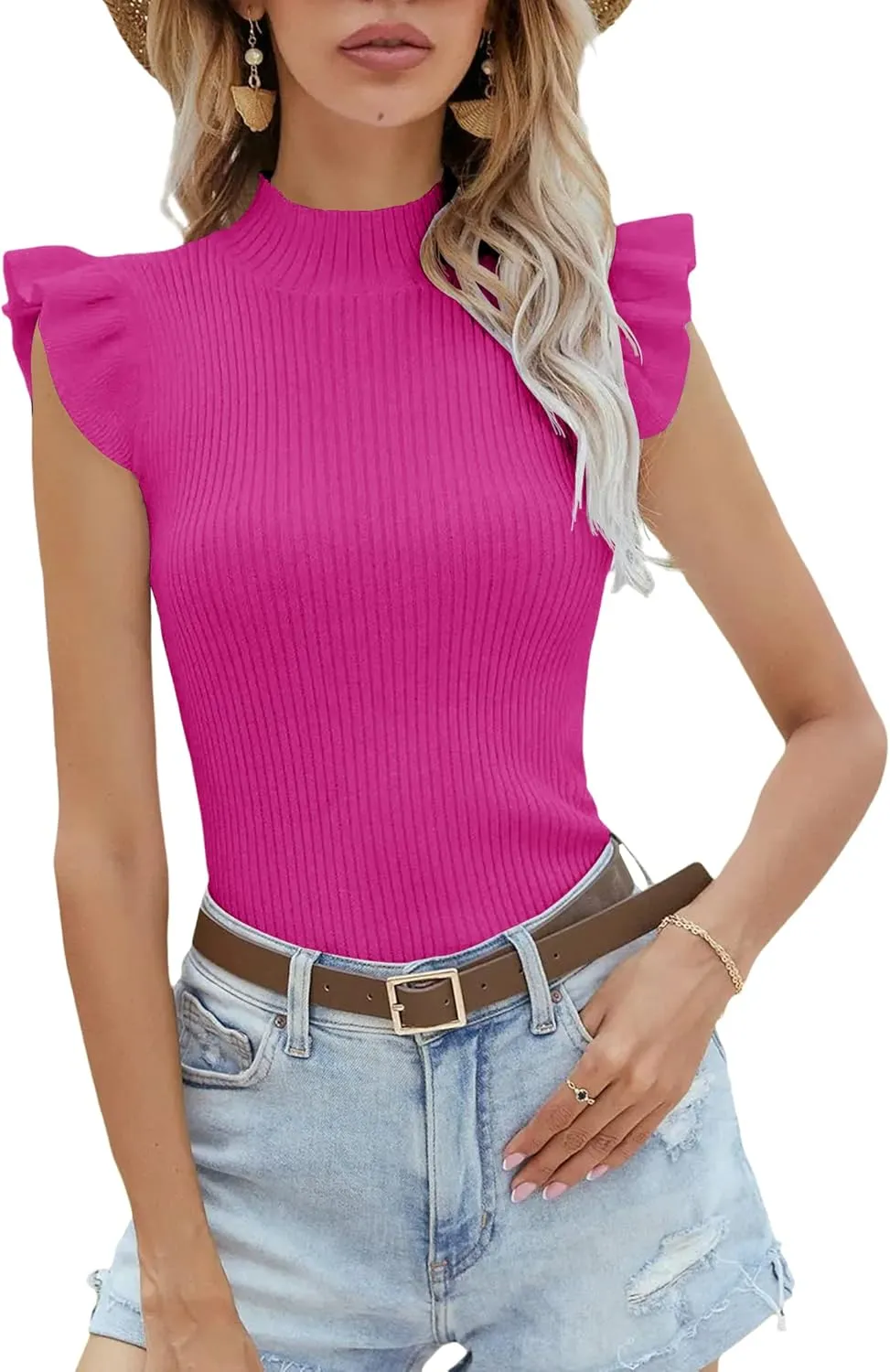 Womens Mock Neck Sweater Vest Sleeveless Ribbed Knit Tank Tops