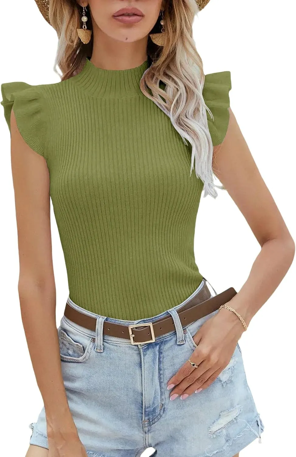 Womens Mock Neck Sweater Vest Sleeveless Ribbed Knit Tank Tops
