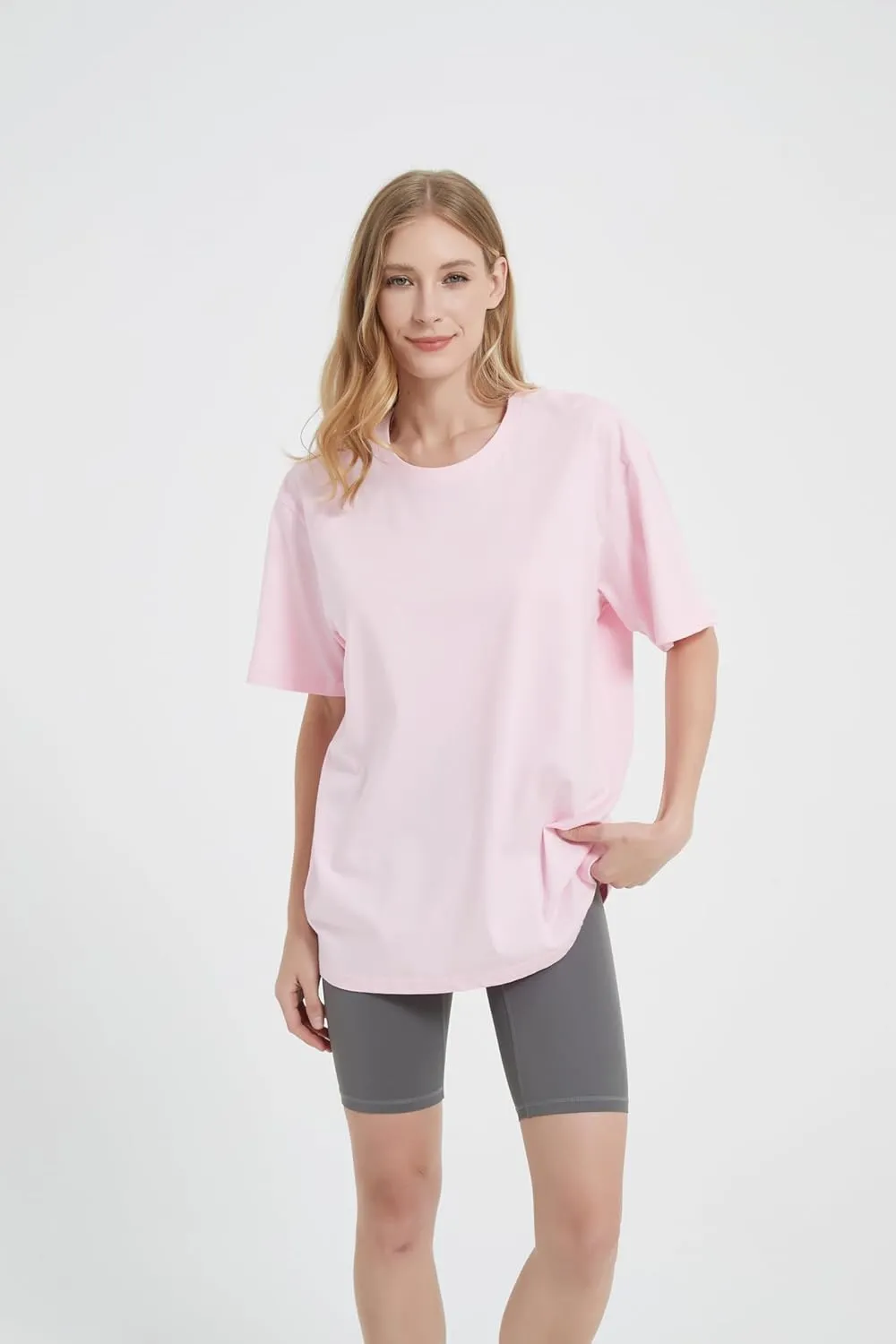 Womens Oversized Boyfriend Tee Shirts Short Sleeve Trendy Crew Neck Loose Workout Tee Casual Summer Tops Cotton