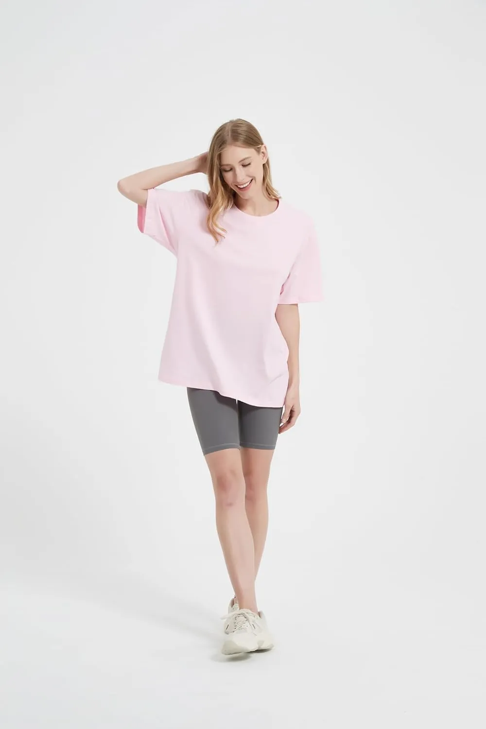 Womens Oversized Boyfriend Tee Shirts Short Sleeve Trendy Crew Neck Loose Workout Tee Casual Summer Tops Cotton