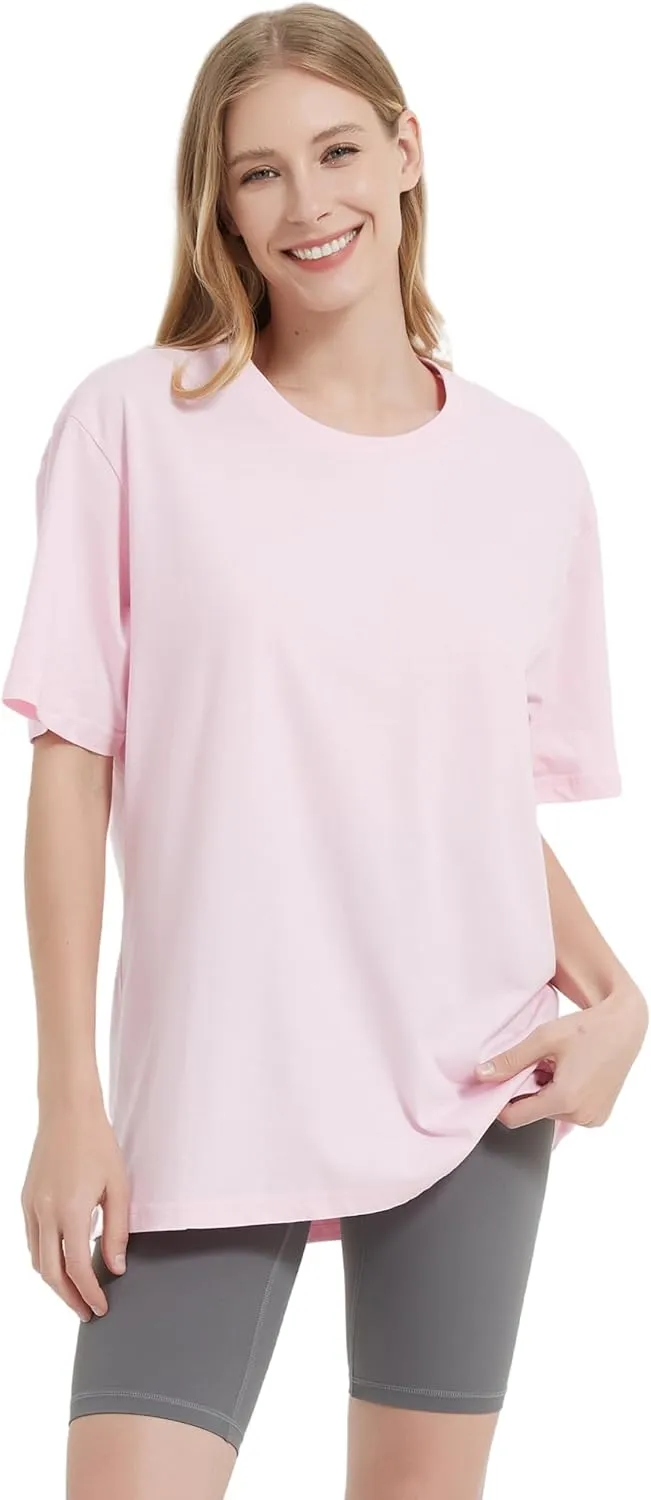 Womens Oversized Boyfriend Tee Shirts Short Sleeve Trendy Crew Neck Loose Workout Tee Casual Summer Tops Cotton