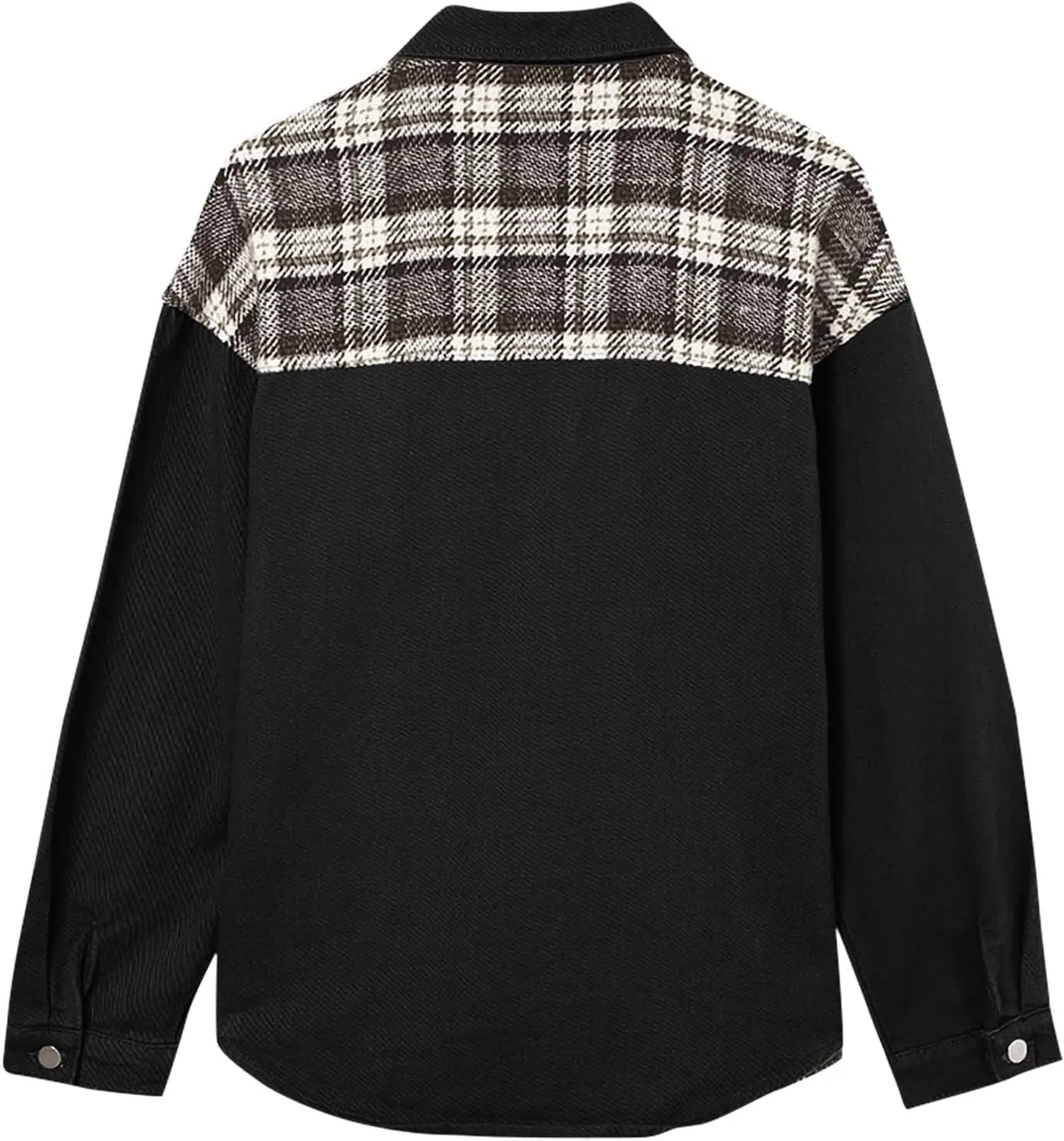 Women's Oversized Denim Jacket Fall Fashion Button Down Lapel Plaid Shacket Casual Long Sleeve Boyfriend Jean Jacket