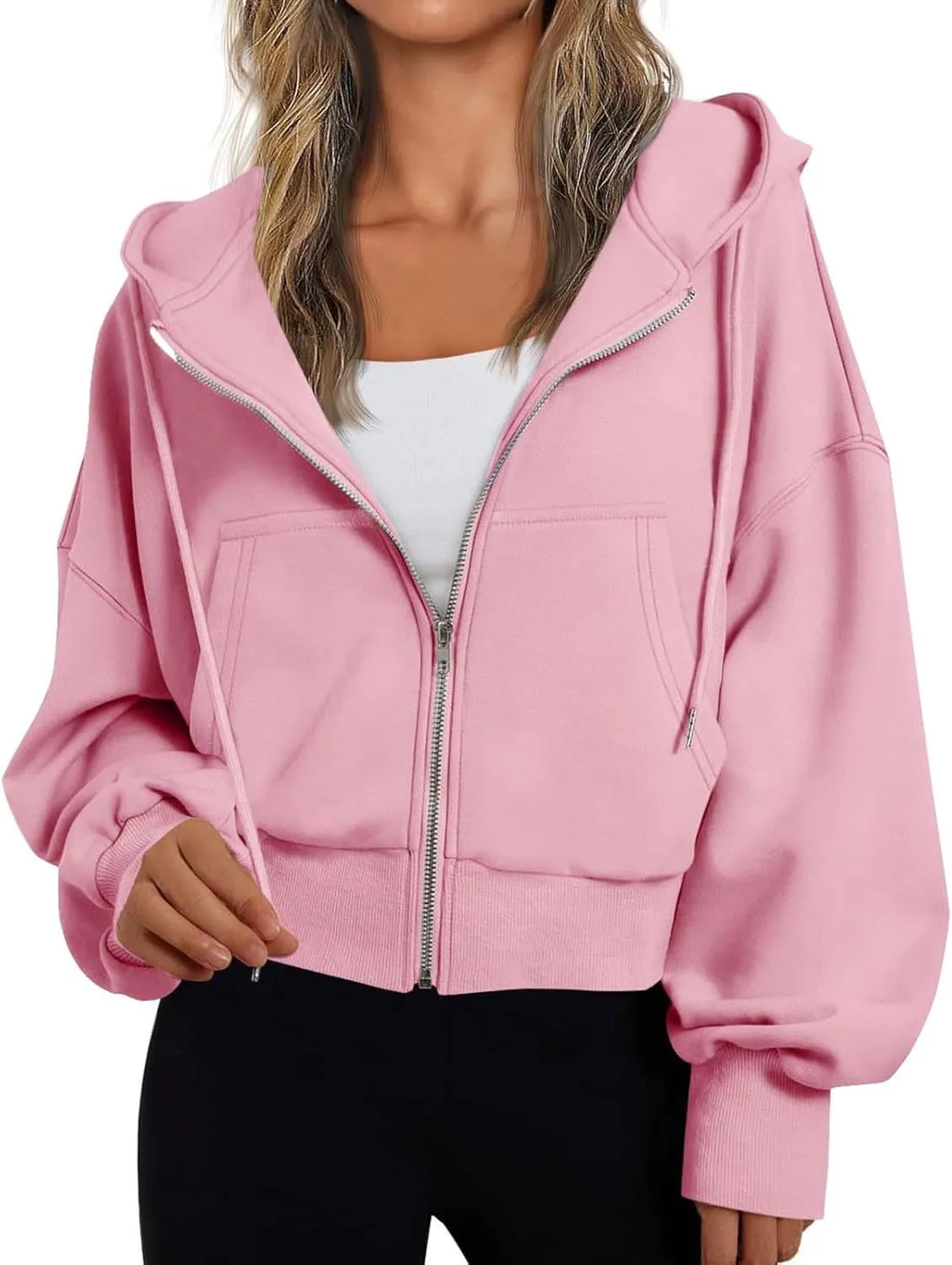 Womens Oversized Full Zip Up Hoodie with Pockets Fleece Sweatshirt Fall Winter Warm Casual Loose Apparel Clothes