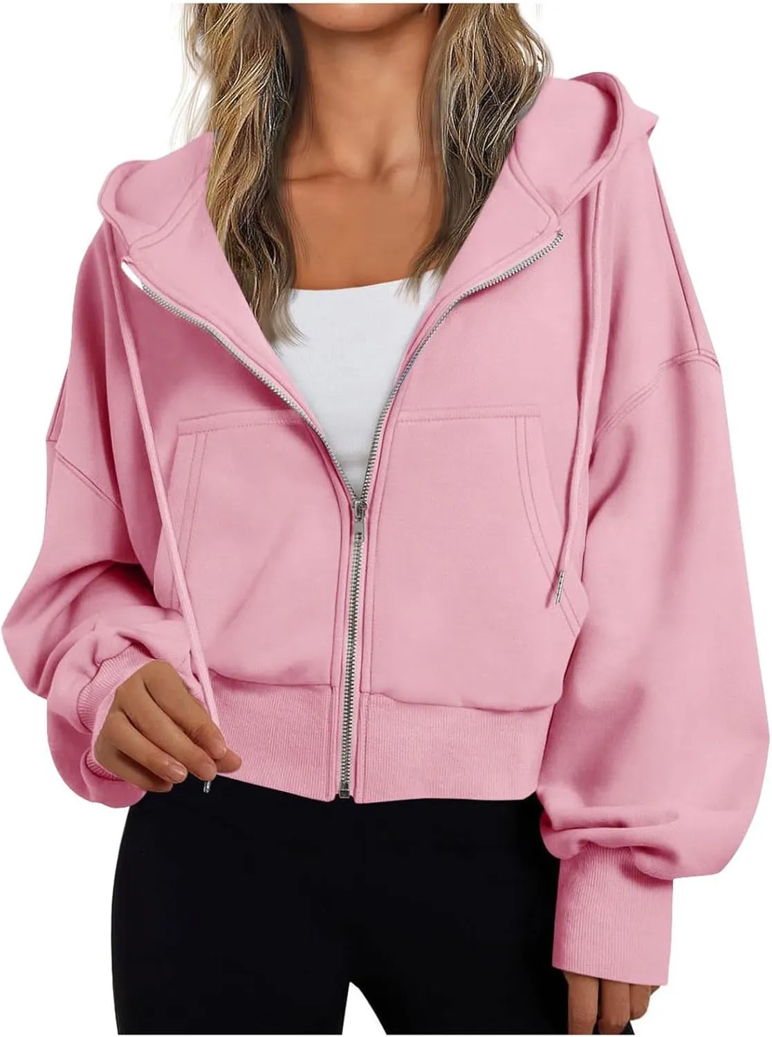 Womens Oversized Full Zip Up Hoodie with Pockets Fleece Sweatshirt Fall Winter Warm Casual Loose Apparel Clothes