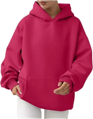 Women's Oversized Hoodies Casual Long Sleeve Fleece Sweatshirts Thermal Warm Pullover Teen Girls Preppy Top Clothes