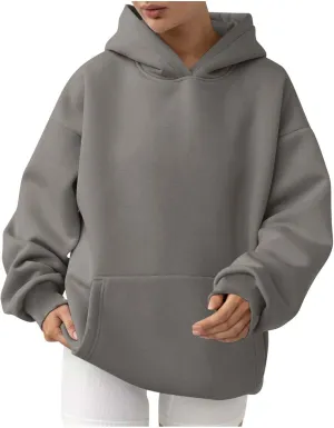 Women's Oversized Hoodies Casual Long Sleeve Fleece Sweatshirts Thermal Warm Pullover Teen Girls Preppy Top Clothes