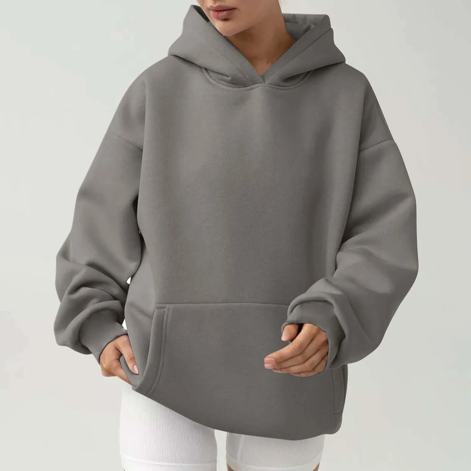 Women's Oversized Hoodies Casual Long Sleeve Fleece Sweatshirts Thermal Warm Pullover Teen Girls Preppy Top Clothes