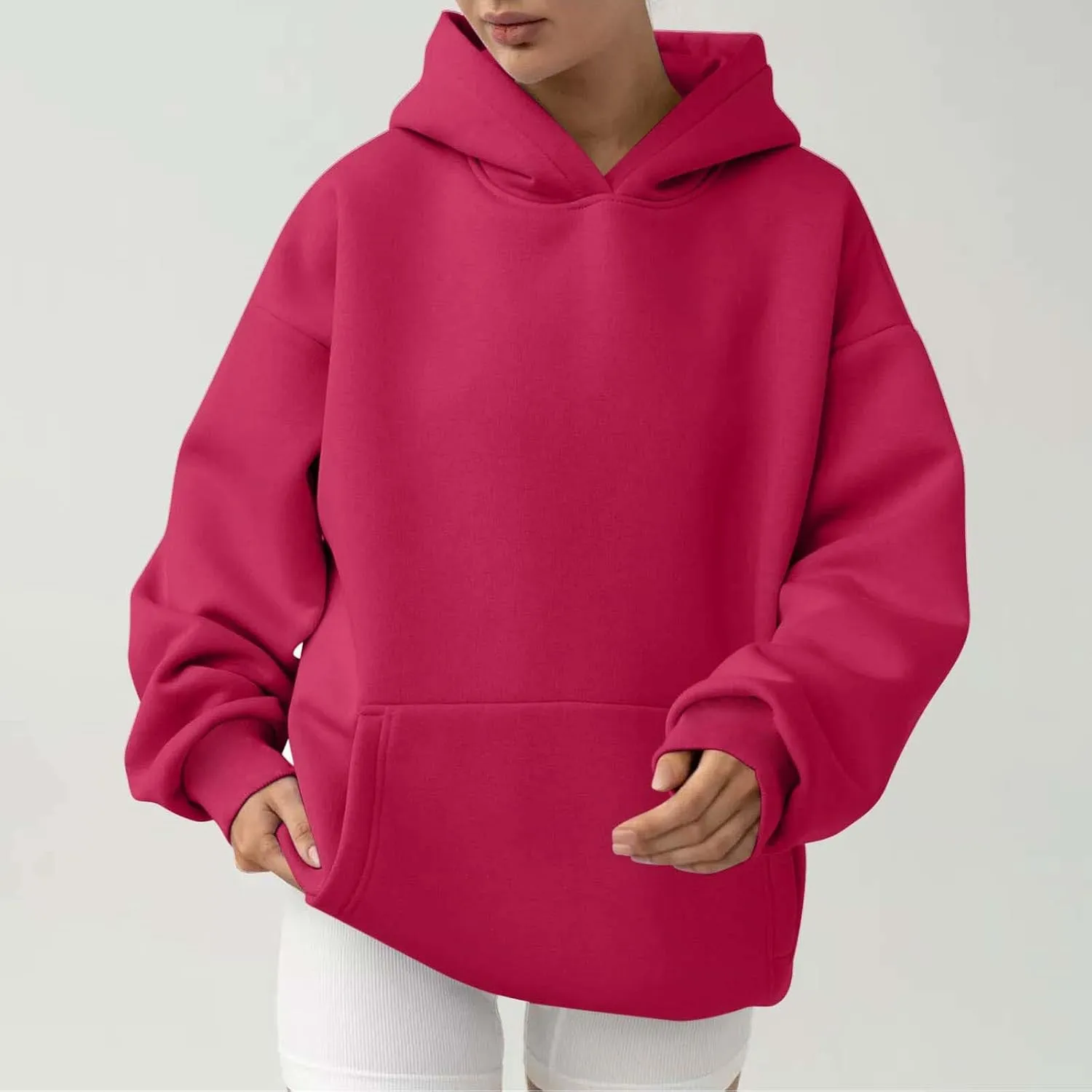 Women's Oversized Hoodies Casual Long Sleeve Fleece Sweatshirts Thermal Warm Pullover Teen Girls Preppy Top Clothes
