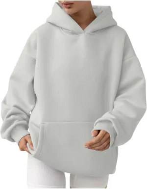 Women's Oversized Hoodies Casual Long Sleeve Fleece Sweatshirts Thermal Warm Pullover Teen Girls Preppy Top Clothes