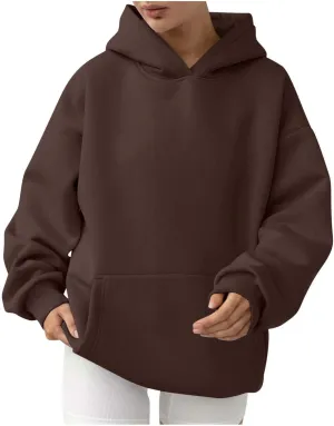 Women's Oversized Hoodies Casual Long Sleeve Fleece Sweatshirts Thermal Warm Pullover Teen Girls Preppy Top Clothes