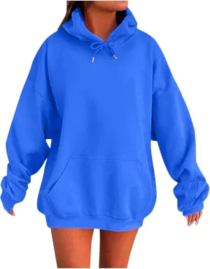 Womens Oversized Hoodies Fleece Sweatshirts Long Sleeve Fleece Sweater Pocket Pullover Fall Outfit Winter Fashion Y2k Clothes
