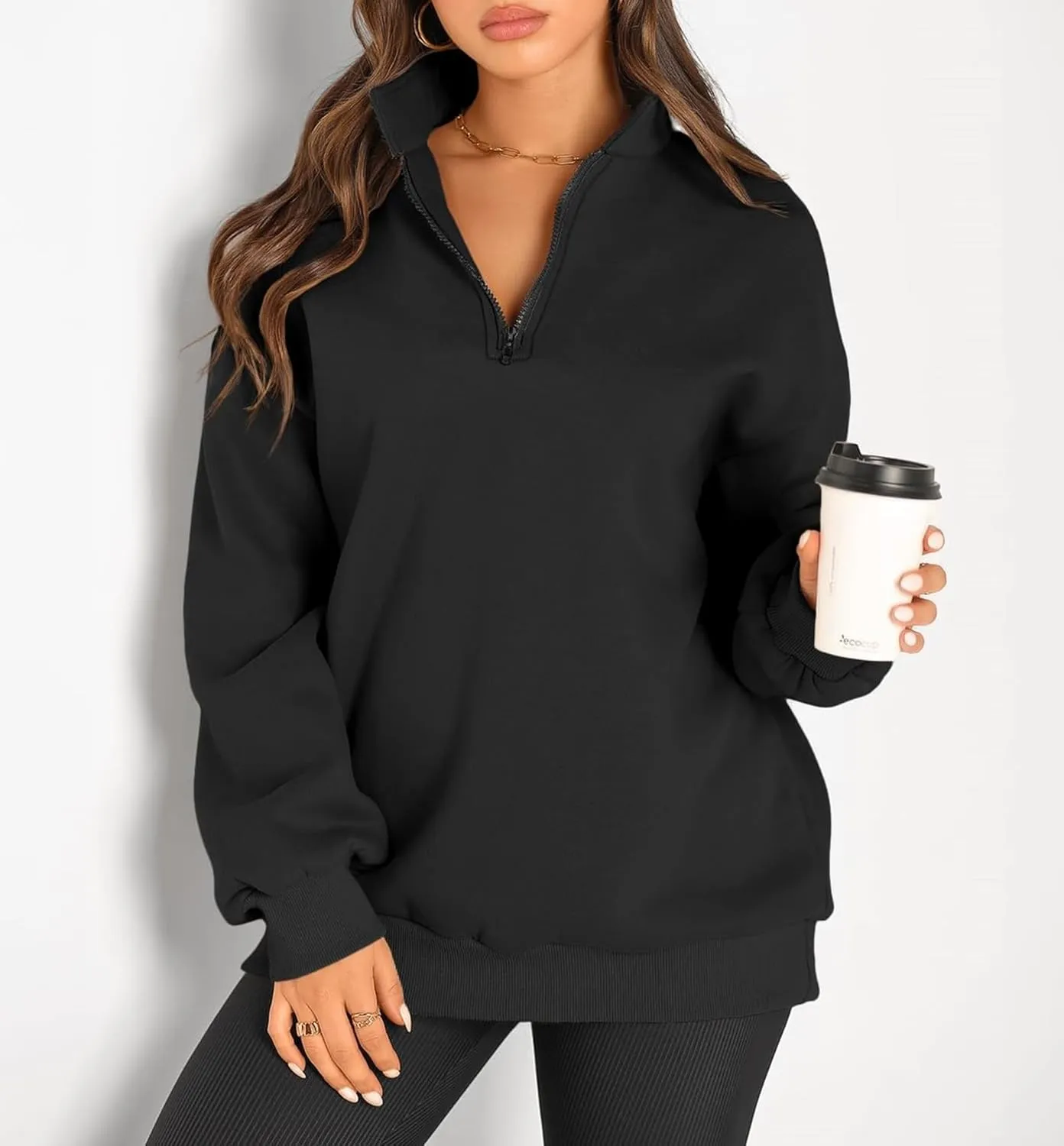 Womens Oversized Sweatshirts Fall Fashion Hoodies Half Zip Pullover Long Sleeve Shirts Clothes Outfits
