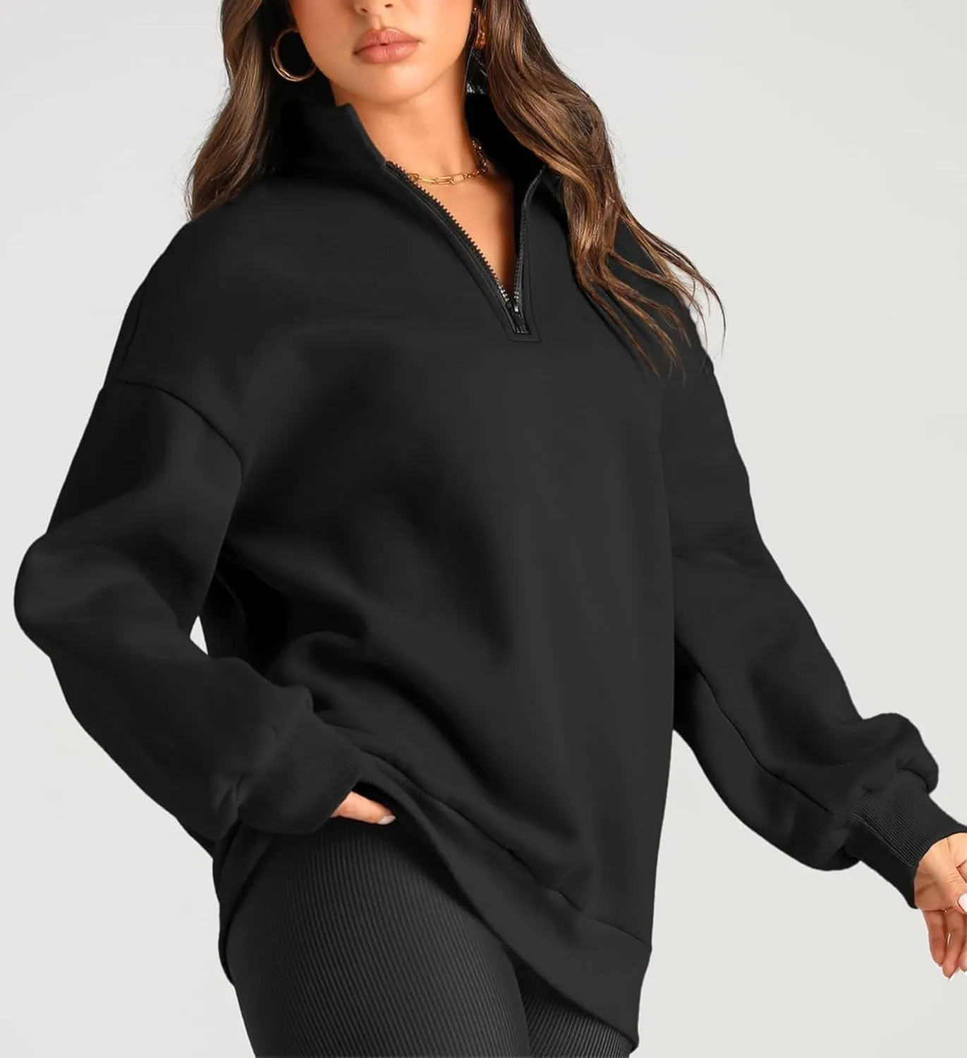 Womens Oversized Sweatshirts Fall Fashion Hoodies Half Zip Pullover Long Sleeve Shirts Clothes Outfits