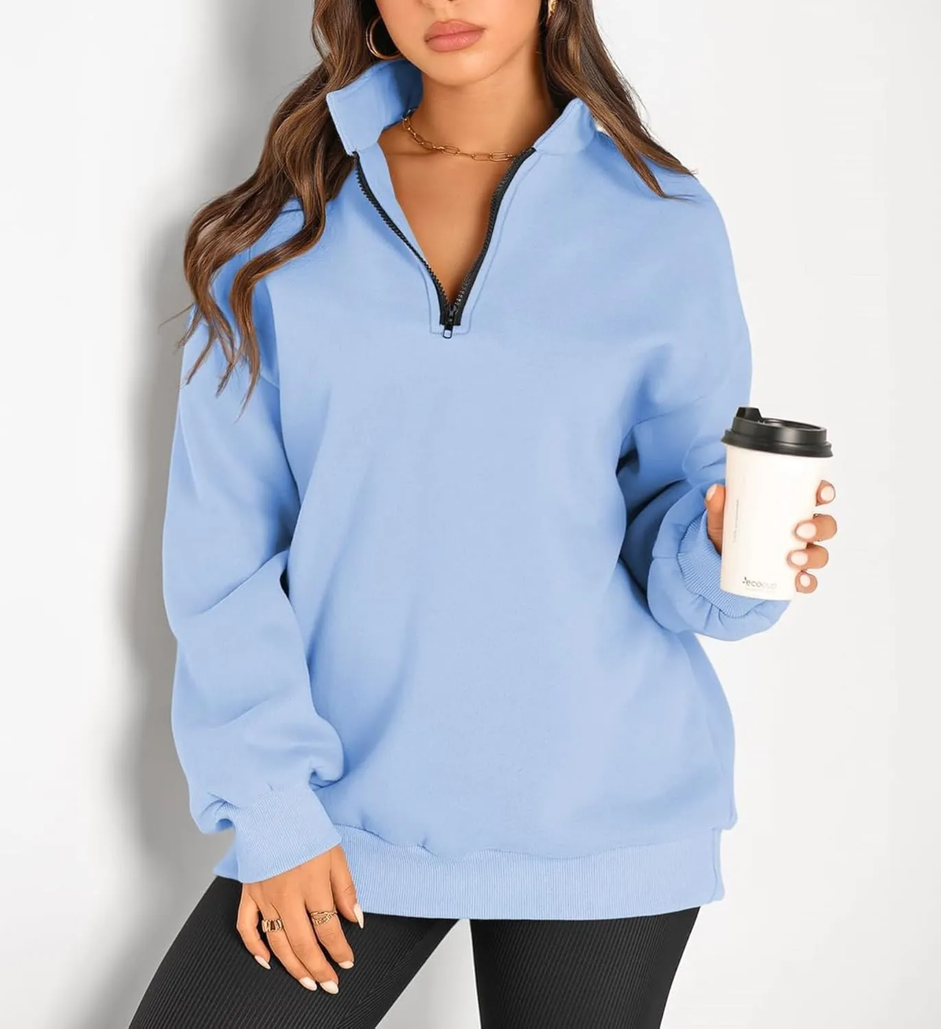 Womens Oversized Sweatshirts Fall Fashion Hoodies Half Zip Pullover Long Sleeve Shirts Clothes Outfits
