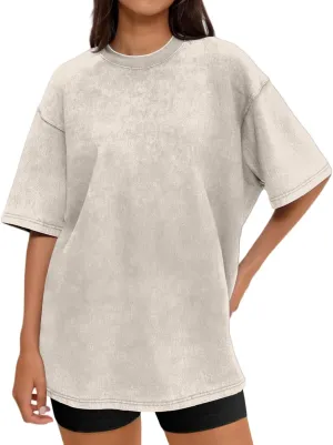 Womens Oversized Vintage T Shirts Casual Short Sleeve Acid Wash Solid Tee Comfy Basic Y2K Tops Streetwear