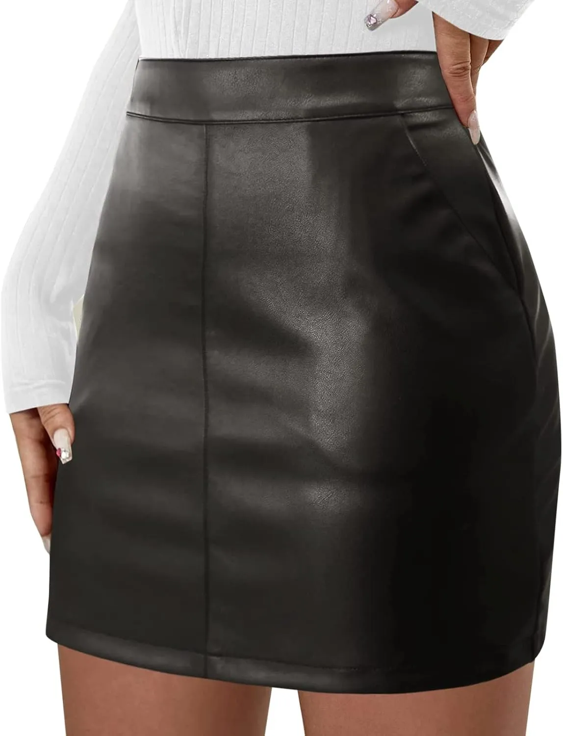 Women's Pleated A-Line Flared Maxi Skirts Women's Comfortable Fashion Basic High Waist Faux Leather Midi Skirt