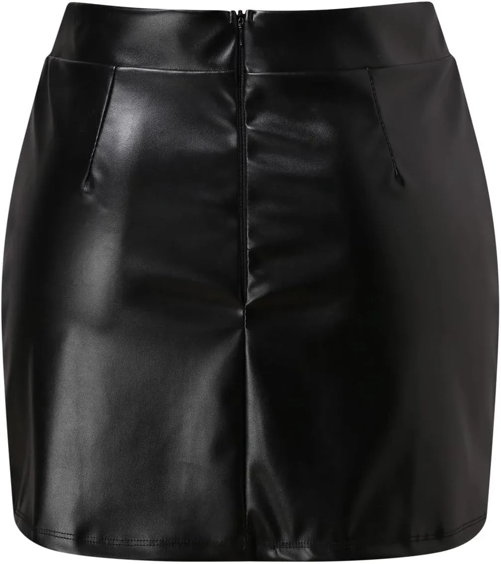 Women's Pleated A-Line Flared Maxi Skirts Women's Comfortable Fashion Basic High Waist Faux Leather Midi Skirt