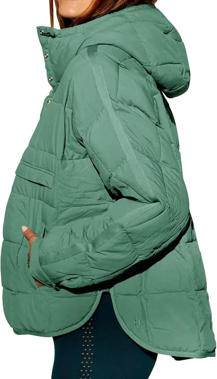 Womens Pullover Puffer Jacket Long Sleeve Oversized Quilted Hoodies Solid Color Hooded Sweatshirt Tops Fall Cozy Coats