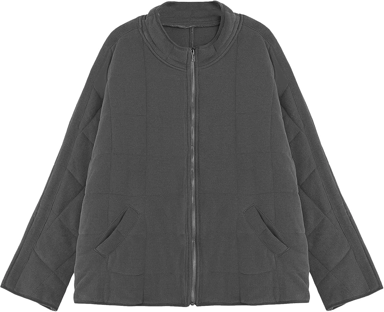 Women's Quilted Lightweight Jackets Diamond Puffer Padded Coat Winter 2023 Stand Collar Warm Trendy Coats Long Sleeve