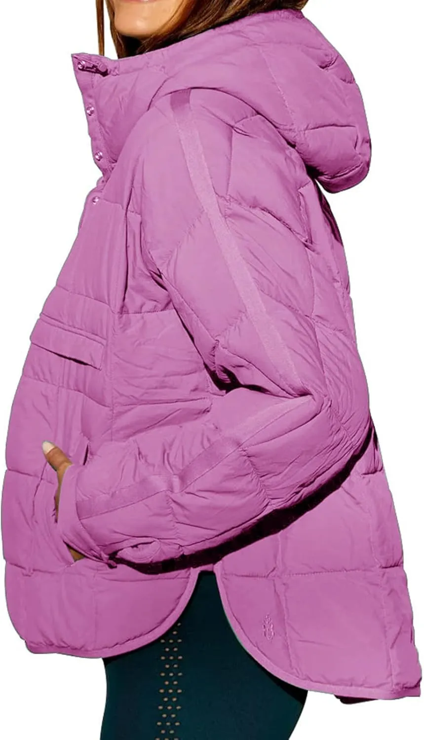 Women's Quilted Pullover Puffer Jacket Hooded Oversize Coat Tops Winter Warm Padded Hoodies Outwear with Pockets