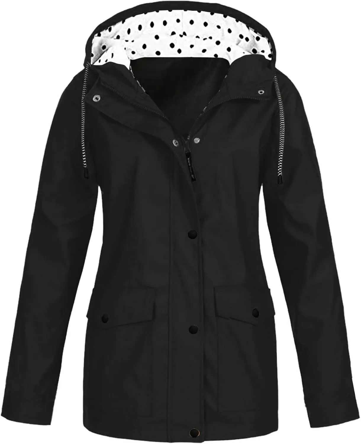 Womens Rain Jacket Lightweight Waterproof Packable Rain Coat with Hooded Plus Size Windproof Adjustable Windbreaker Outdoor