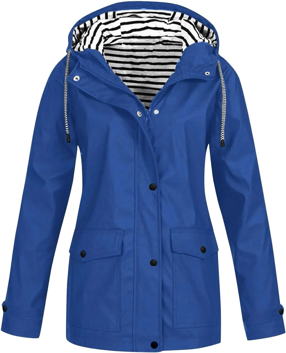 Womens Rain Jacket Lightweight Waterproof Rain Coats,Plus Size Packable Long Outdoor Windbreaker Hooded Drawstring Outwear