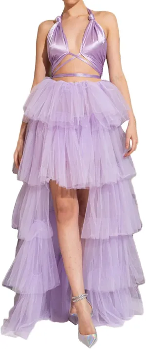 Women's Rave Skirt High Low Layered Mesh Tutu Tulle Long Skirts Elastic Waist Festival Party Wedding Dress Bottoms (Purple, One Size)