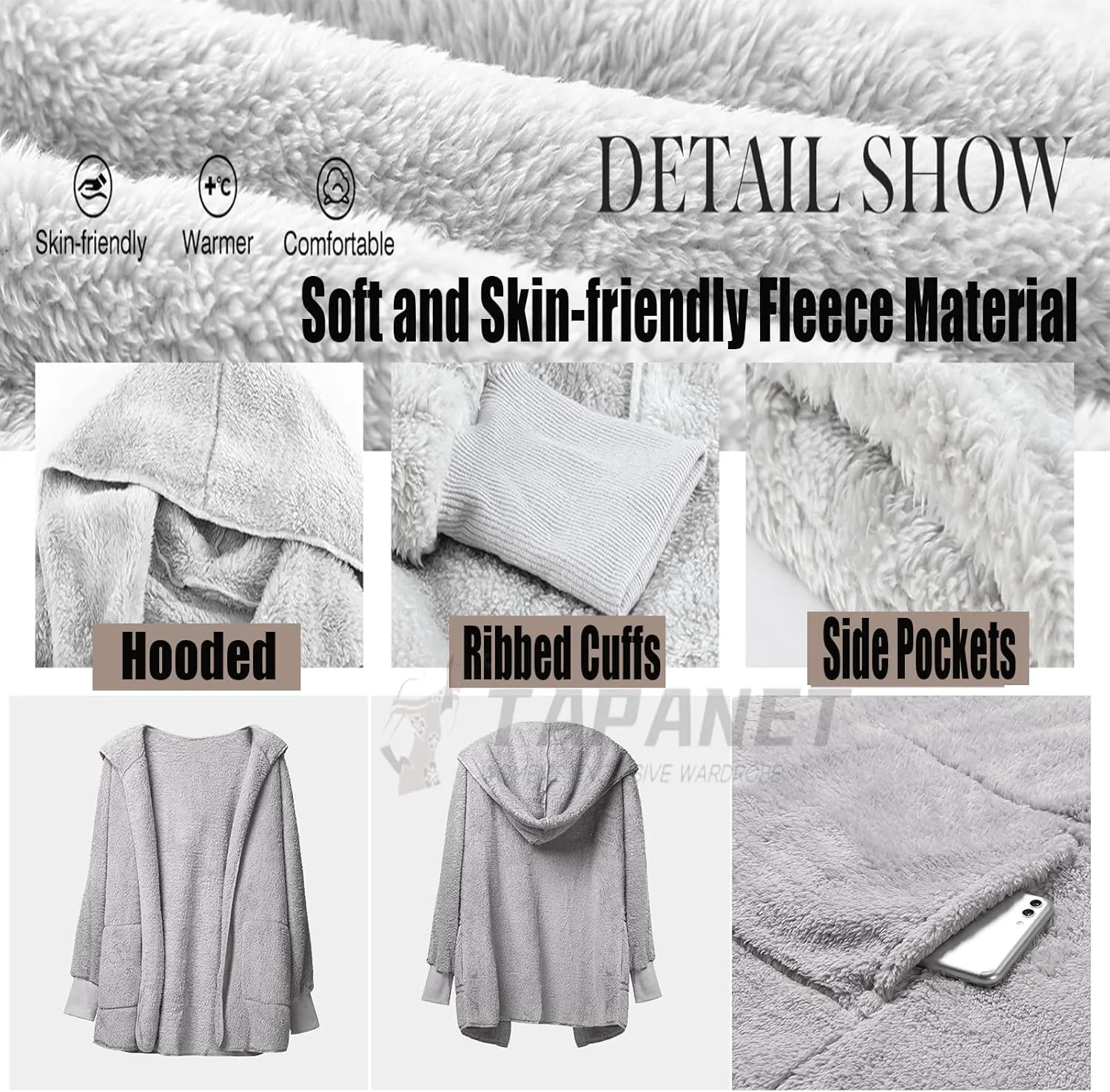 Womens Sherpa Jacket Comfy Fleece Hoodies Fuzzy Jacket Oversized Open Front Cardigan Teddy Coat Outerwear with Pocket