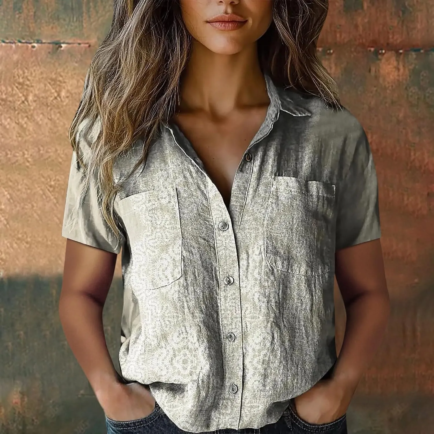 Womens Short Sleeve Casual Button Down Shirts Summer Soft Fashion Cotton Blouses Tops Business Work Blouses