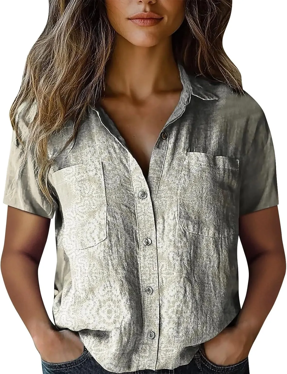 Womens Short Sleeve Casual Button Down Shirts Summer Soft Fashion Cotton Blouses Tops Business Work Blouses