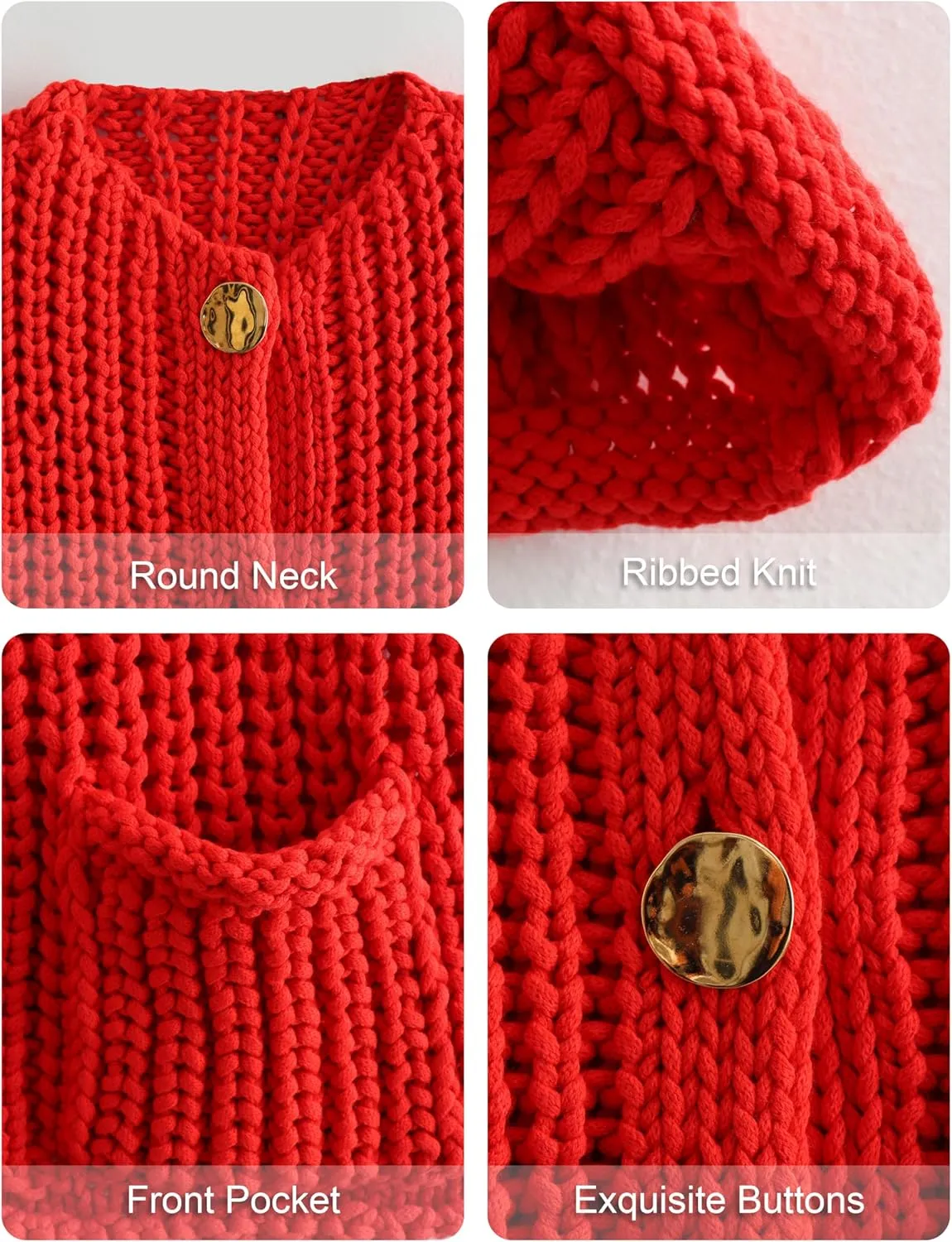 Women's Sleeveless Chunky Knit Top Casual Cropped Button Down Sweater Vest Open Front Cardigan with Pockets