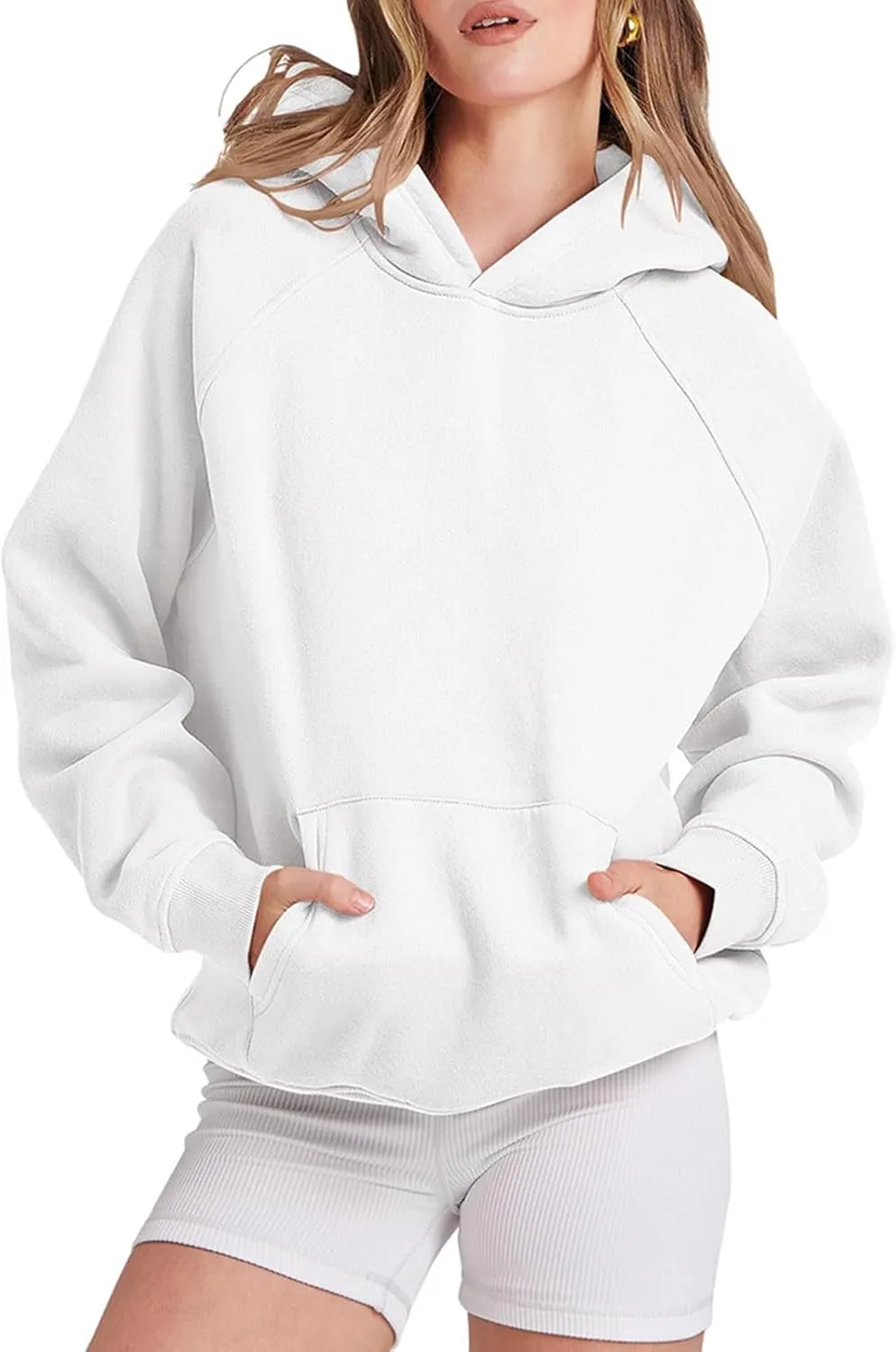 Womens Solid Basic Hoodies Fleece Hooded Sweatshirts Long Sleeve Shirts Pullover Fall Fashion Y2K Outfits Clothes Pocket