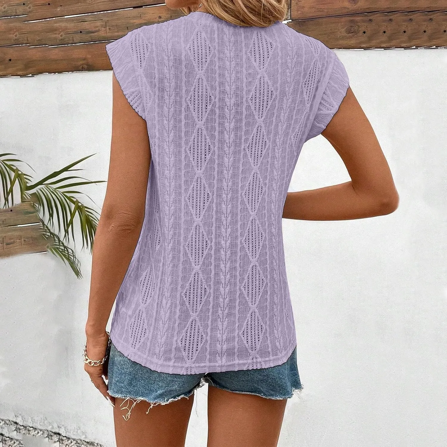 Women's Solid Textured Breathe Tank Sleeveless Ruched Trim Sport Camisole Elastic Casual Top Vacation Summer Shirt