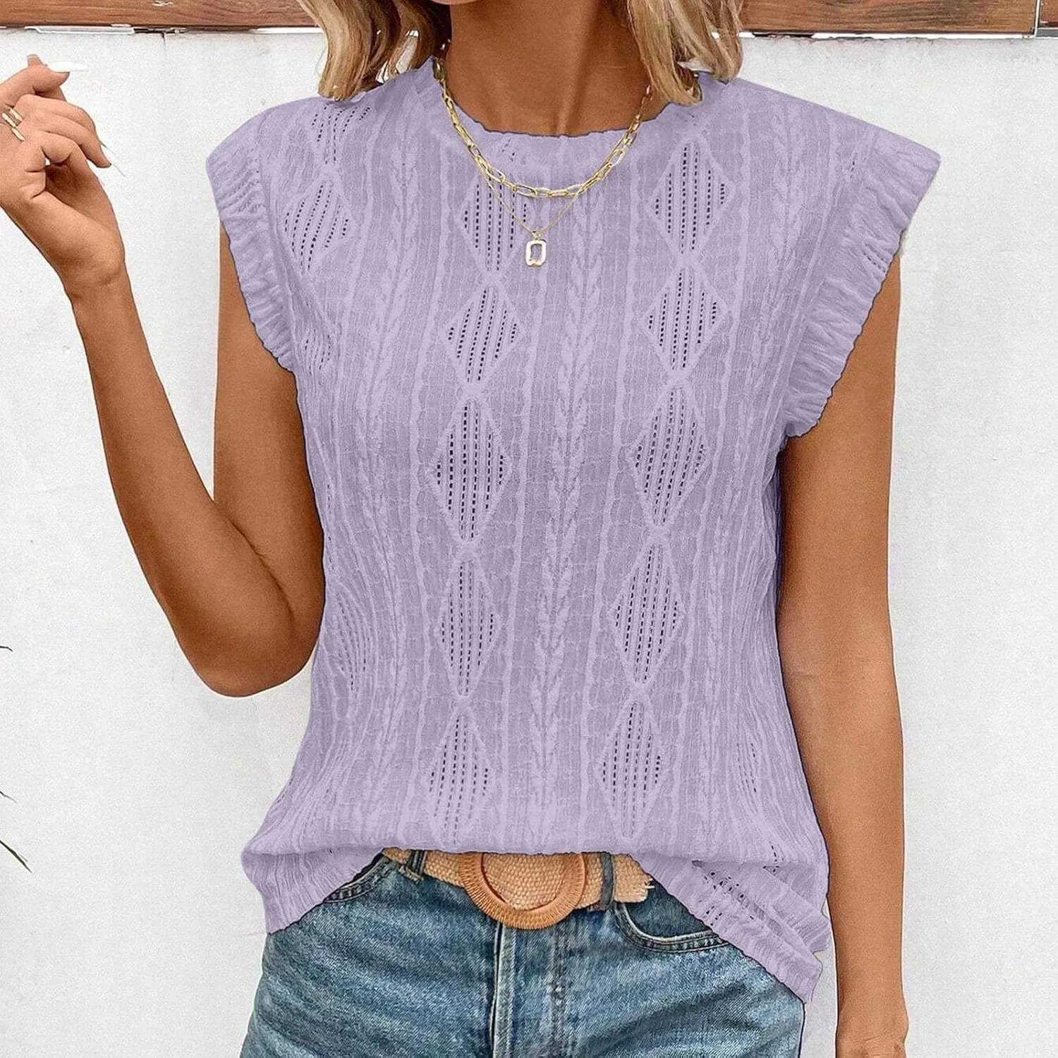 Women's Solid Textured Breathe Tank Sleeveless Ruched Trim Sport Camisole Elastic Casual Top Vacation Summer Shirt
