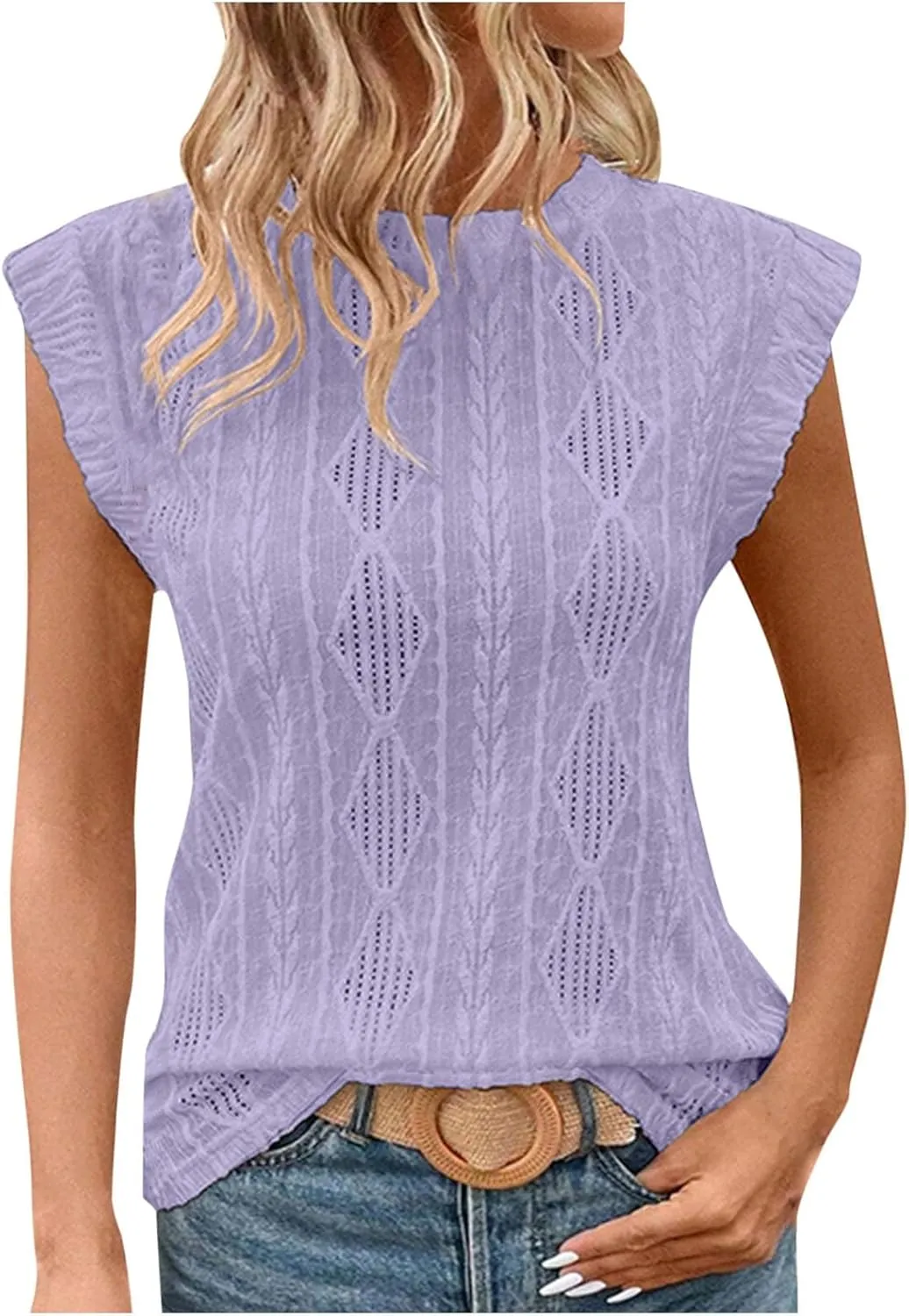 Women's Solid Textured Breathe Tank Sleeveless Ruched Trim Sport Camisole Elastic Casual Top Vacation Summer Shirt