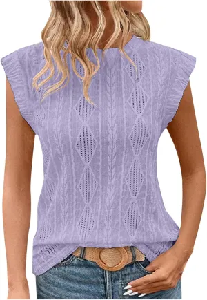 Women's Solid Textured Breathe Tank Sleeveless Ruched Trim Sport Camisole Elastic Casual Top Vacation Summer Shirt
